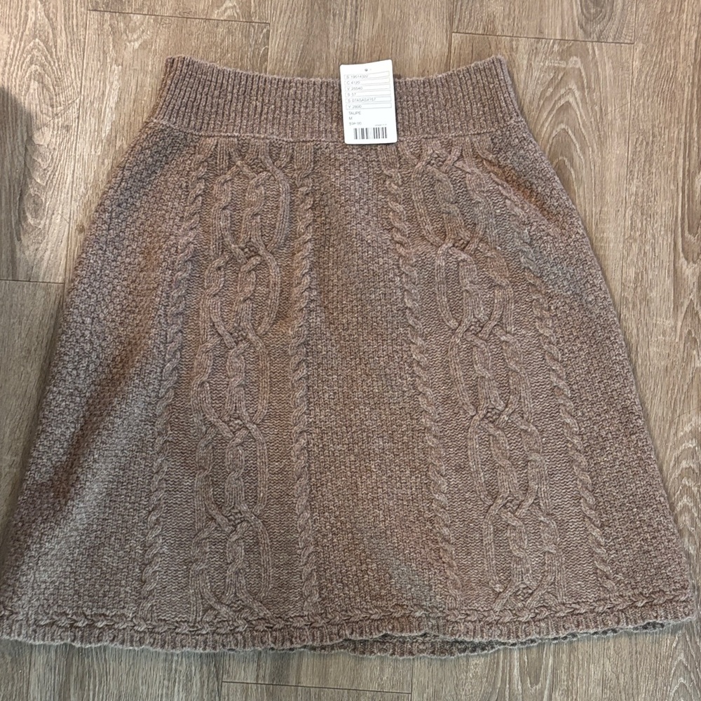 Anthropologie Taupe Cable Knit A-Line Skirt